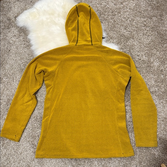 Melanzana Micro Grid Sunflower Yellow Fleece Hoodie Sweatshirt Women’s Size M - Picture 6 of 6